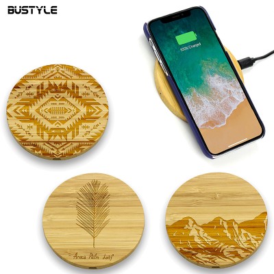 Mobile Phone Accessories Hottest Wood Grain Induction Fast Qi Wireless Phone Charger Ultra Thin Bamboo Wood Wireless Chargers